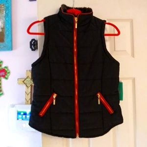 Copper Key Girls Vest Size XL black rust full zip quilted faux fur. NWT